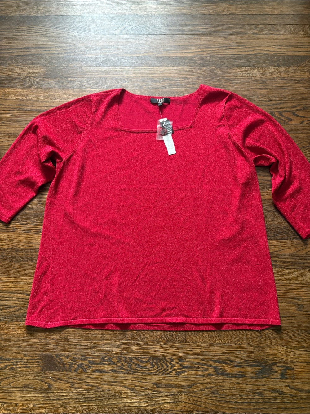 Alex Marie Vibrant Red Square Neck 3/4 Sleeve Tunic Silk blend sweater NWT